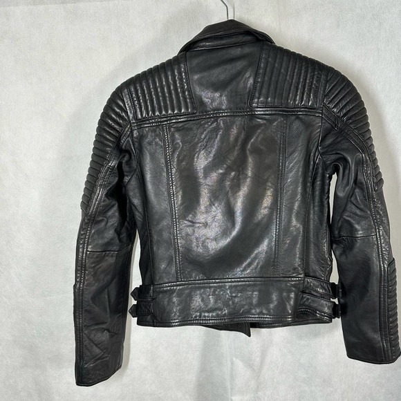 All Saints Estella Biker Moto Lamb Leather Crop Jacket Size 2 Black - Picture 7 of 13